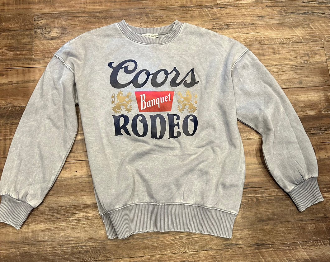 Light grey acid wash “Coors Banquet Rodeo” crewneck