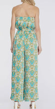 Load image into Gallery viewer, Teal, cream &amp; mustard multi medallion strapless jumpsuit
