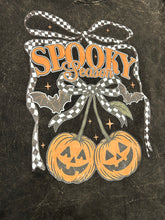 Load image into Gallery viewer, Spooky checkered cherries Halloween acid wash black t-shirt
