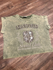 Olive green acid wash abandoned wives hunting social club t-shirt