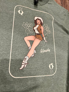 Heathered Olive green queen pin up cowgirl western t-shirt