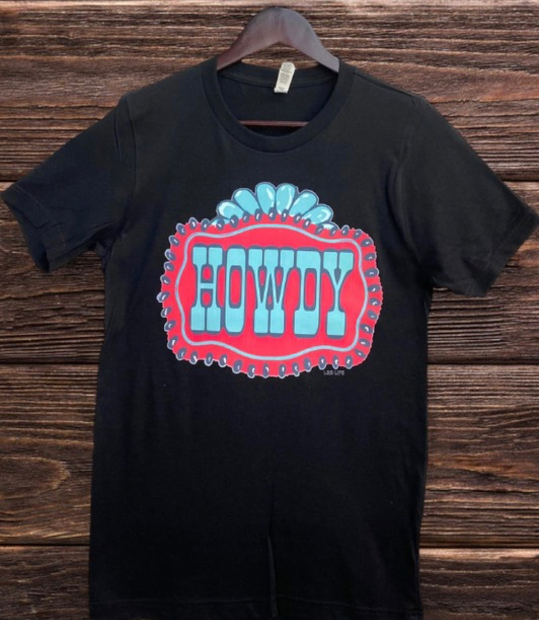 Black with red & turquoise howdy t-shirt