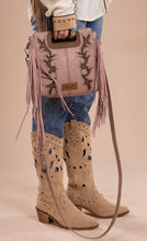 Load image into Gallery viewer, Wrangler Pink &amp; mocha boot scroll handbag crossbody
