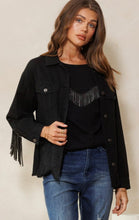 Load image into Gallery viewer, Black denim bling fringe jacket
