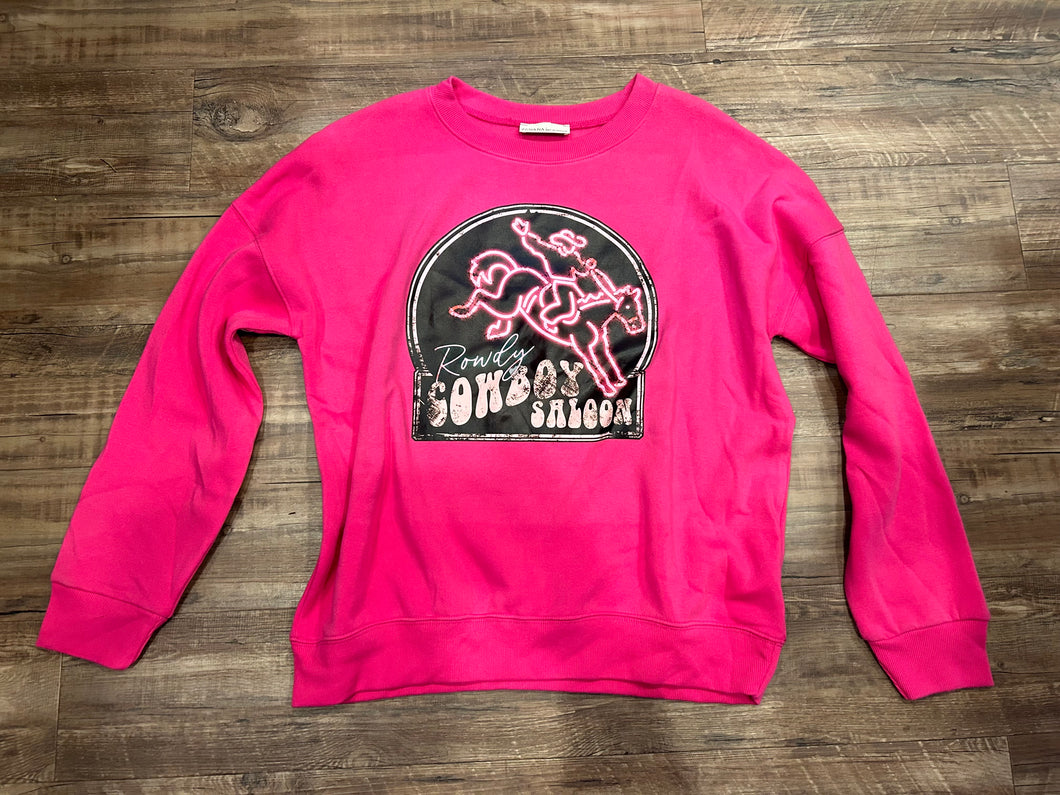 Hot pink rowdy cowboy saloon crewneck