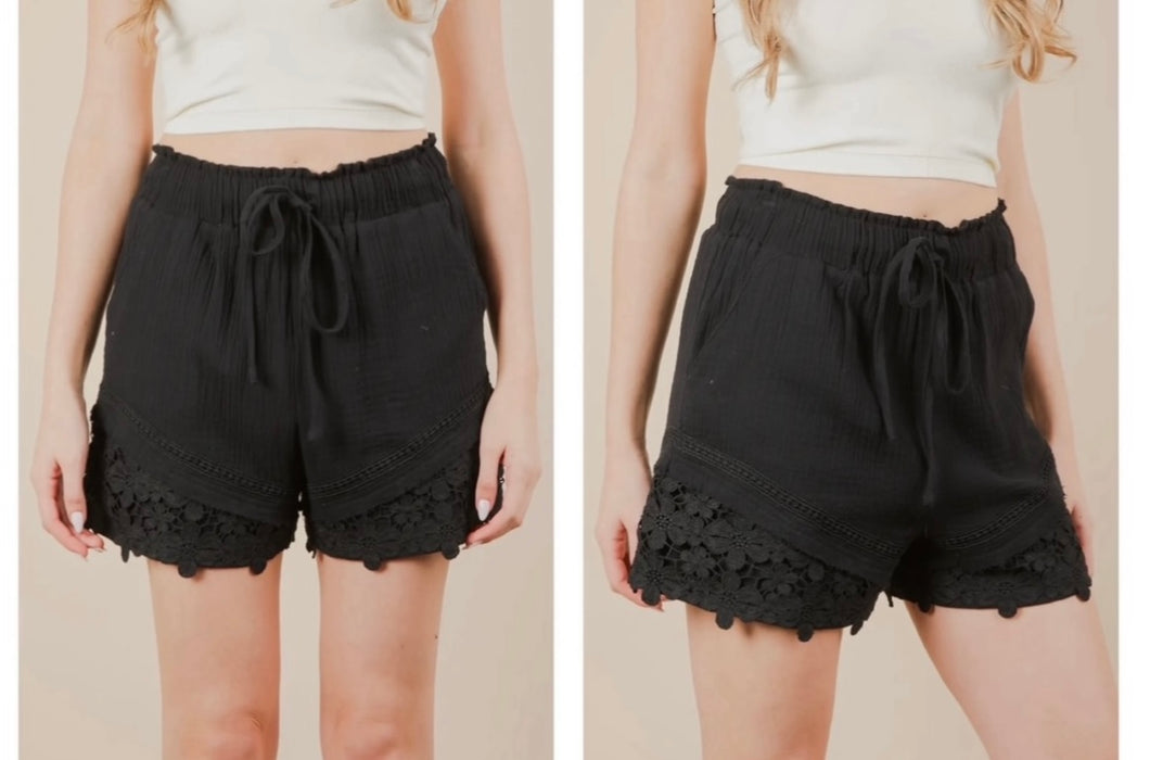 Black Gauze Shorts with Crotchet