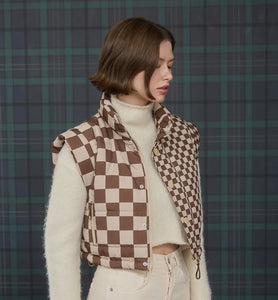 Mocha & Brown checkered puffer vest