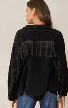 Load image into Gallery viewer, Black denim bling fringe jacket

