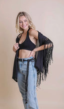 Load image into Gallery viewer, Black fringe crotchet kimono
