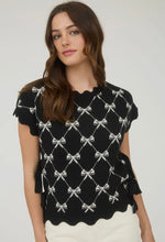 Load image into Gallery viewer, Black short sleeve bow sweater
