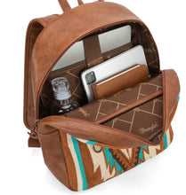Load image into Gallery viewer, Wrangler Saddle Brown, cream &amp; turquoise knit Aztec backpack
