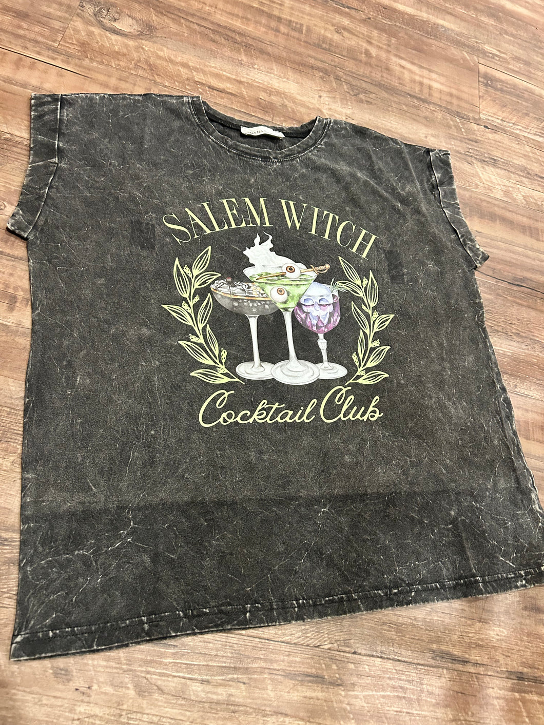 Black acid wash “Witch Cocktail Club” t-shirt