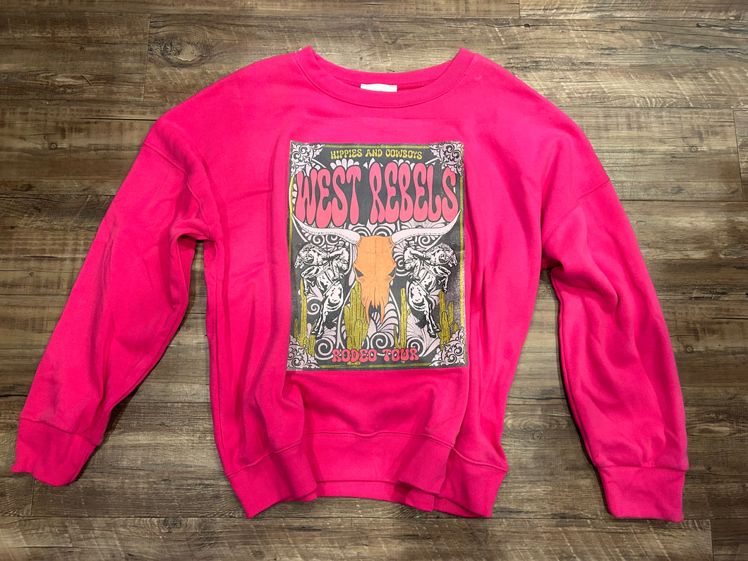 Hot pink West rebels steerhead crewneck