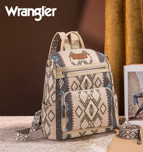 Wrangler Tan with grey & burgundy Aztec backpack/crossbody can be worn both ways straps are removable