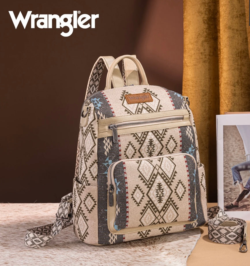 Wrangler Tan with grey & burgundy Aztec backpack/crossbody can be worn both ways straps are removable