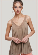 Load image into Gallery viewer, Mocha acid wash tank top with cute cut out back
