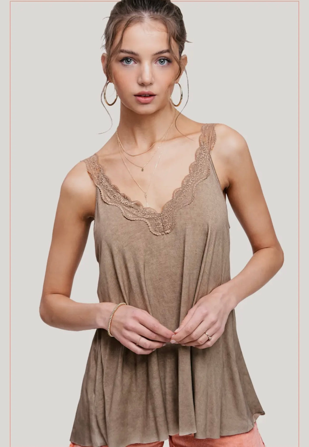Mocha acid wash tank top with cute cut out back