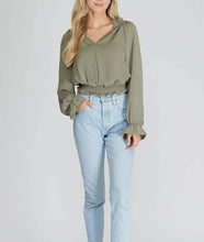 Load image into Gallery viewer, Olive Green v neck long sleeve top
