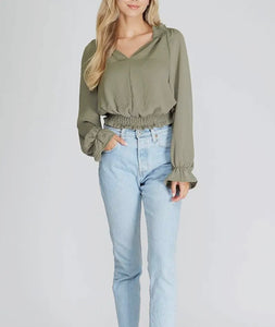Olive Green v neck long sleeve top