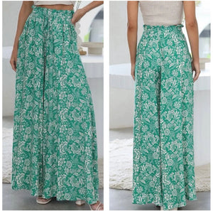 Teal & ivory floral palazzo pants