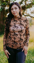 Load image into Gallery viewer, Saddle brown with black bucking horse &amp; cactus mesh long sleeve top
