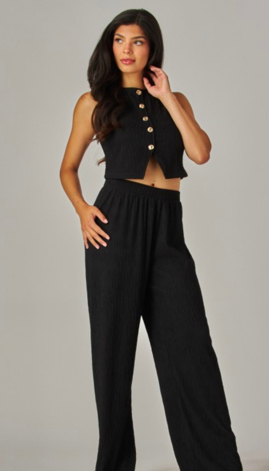 Black Crinkled vest & palazzo 2pc set