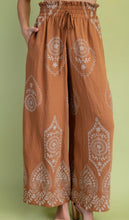 Load image into Gallery viewer, Saddle Brown &amp; mocha embroidered medallion palazzo pants
