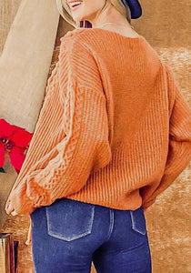Pumpkin knit bow sweater with bow