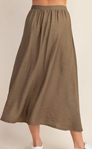 Army Green linen flowy maxi skirt with button accent