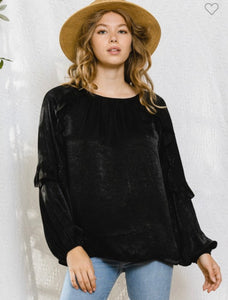 Black satin long sleeve top