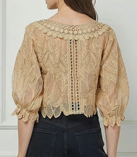 Load image into Gallery viewer, Tan lace crotchet 3/4 sleeve top
