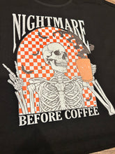 Load image into Gallery viewer, Black nightmare before coffee Halloween t-shirt
