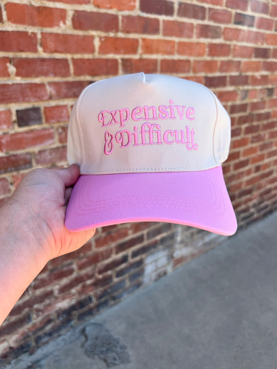Ivory & Baby Pink Expensive & Difficult embroidered hat