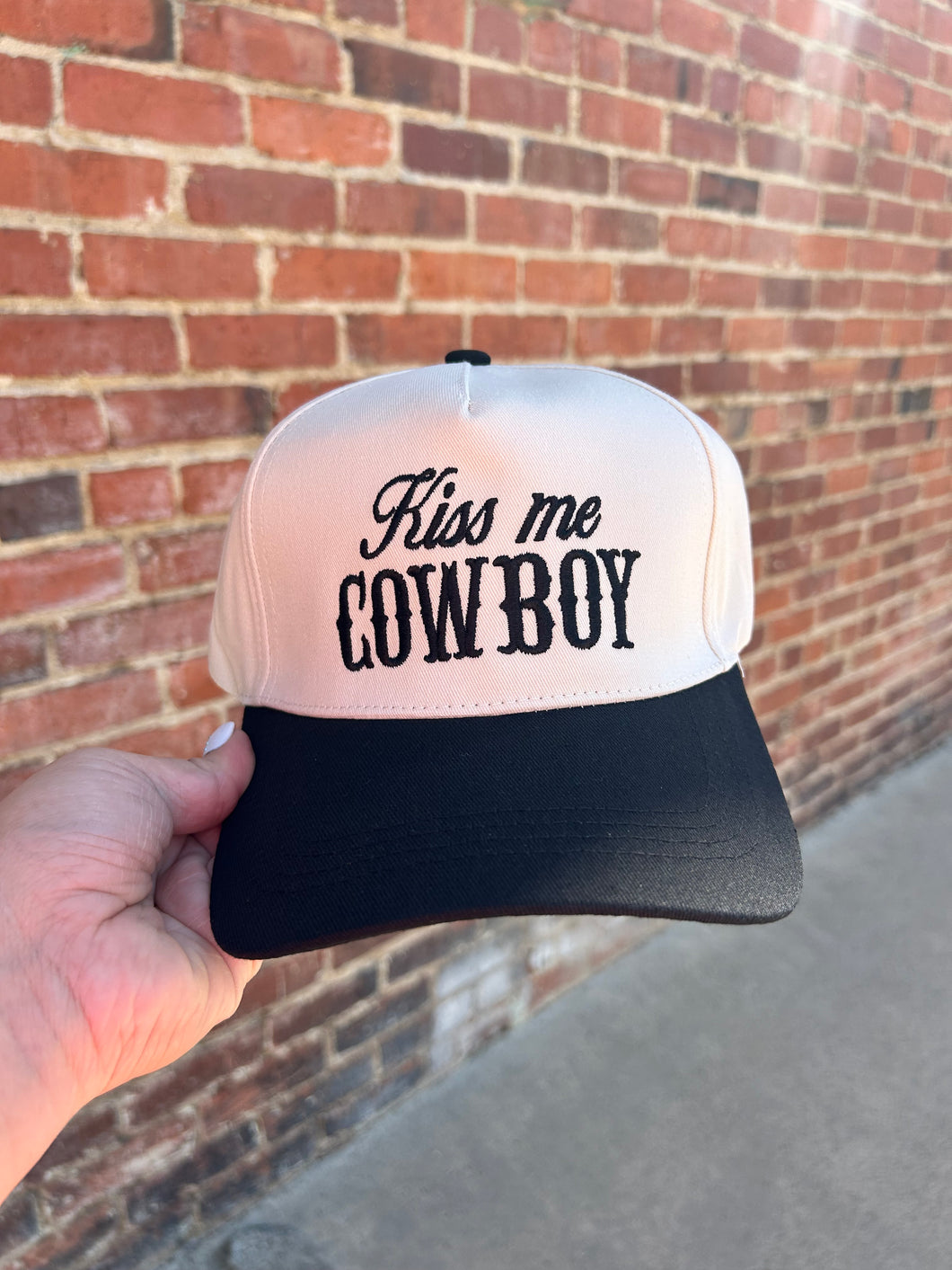 Ivory & Black Kiss me Cowboy embroidered hat