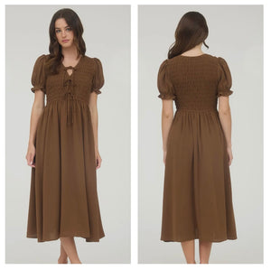 Cocoa Brown sweetheart bow maxi dress