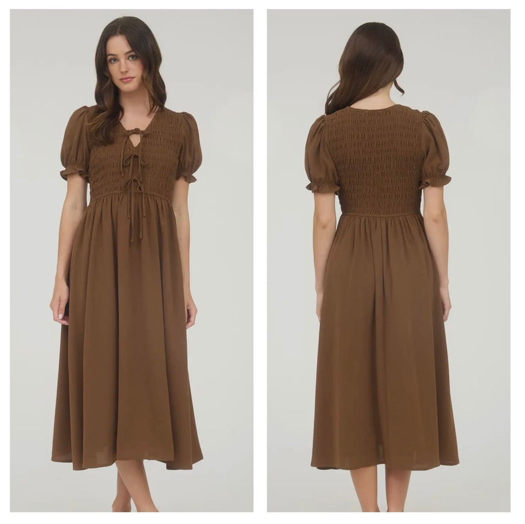 Cocoa Brown sweetheart bow maxi dress