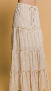 Taupe & white ditzy floral maxi skirt