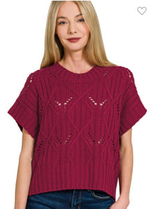 Burgundy sweater knit short sleeve top