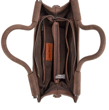 Load image into Gallery viewer, Brown &amp; cream tooled Aztec embossed handbag by Trinity Ranch
