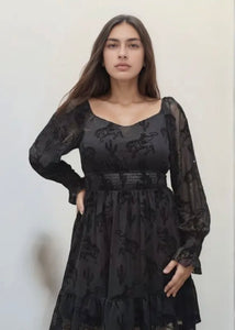 Black bucking horse & cactus mesh long sleeve dress