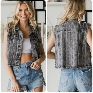 Black denim rhinestone bling vest