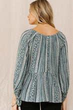 Load image into Gallery viewer, Hunter Green &amp; Cream floral long sleeve top
