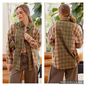 Mocha & Olive patchwork shacket