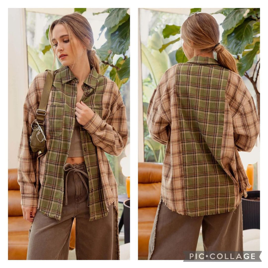 Mocha & Olive patchwork shacket