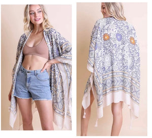 Ivory with lavender & yellow floral kimono