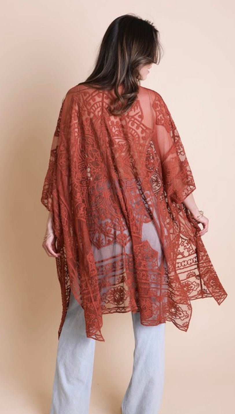 Rust lace medallion kimono
