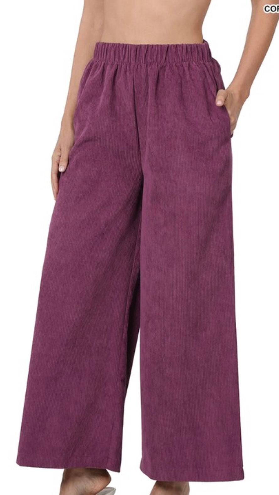 Eggplant purple corduroy palazzo pants with pockets