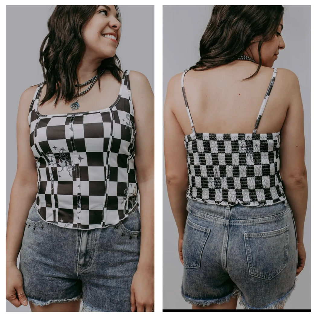 Black & white checkered corset vest