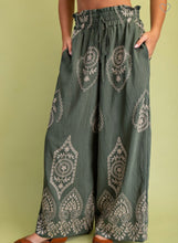 Load image into Gallery viewer, Olive &amp; mocha embroidered medallion palazzo pants
