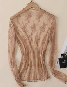 Mocha floral lace mesh top